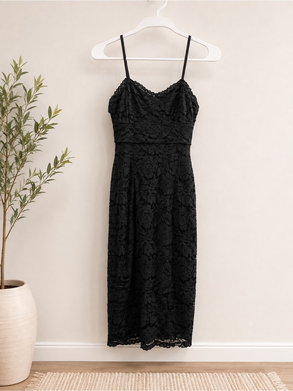 Ami Black Lace Midi Slip Dress